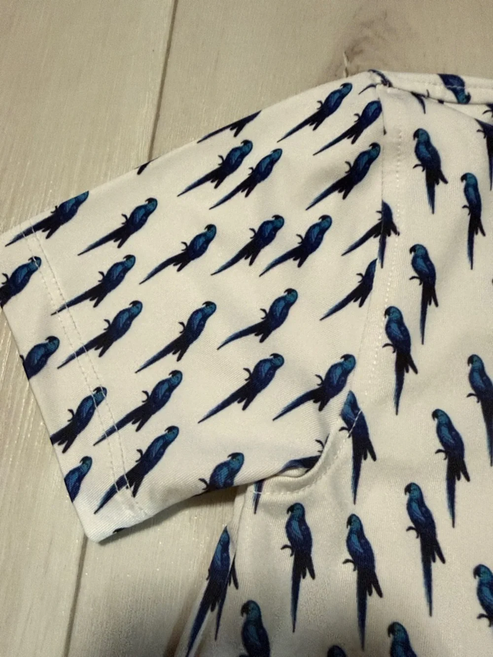 Greyson Kids White Polo Golf Shirt-Polo  with Blue Parrot Print size M